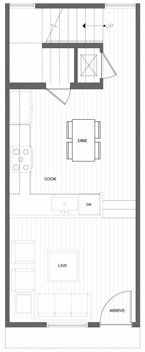 First Floor Plan of 1804 E Spruce St, in the Opal Rowhomes of the Cabochon Collection