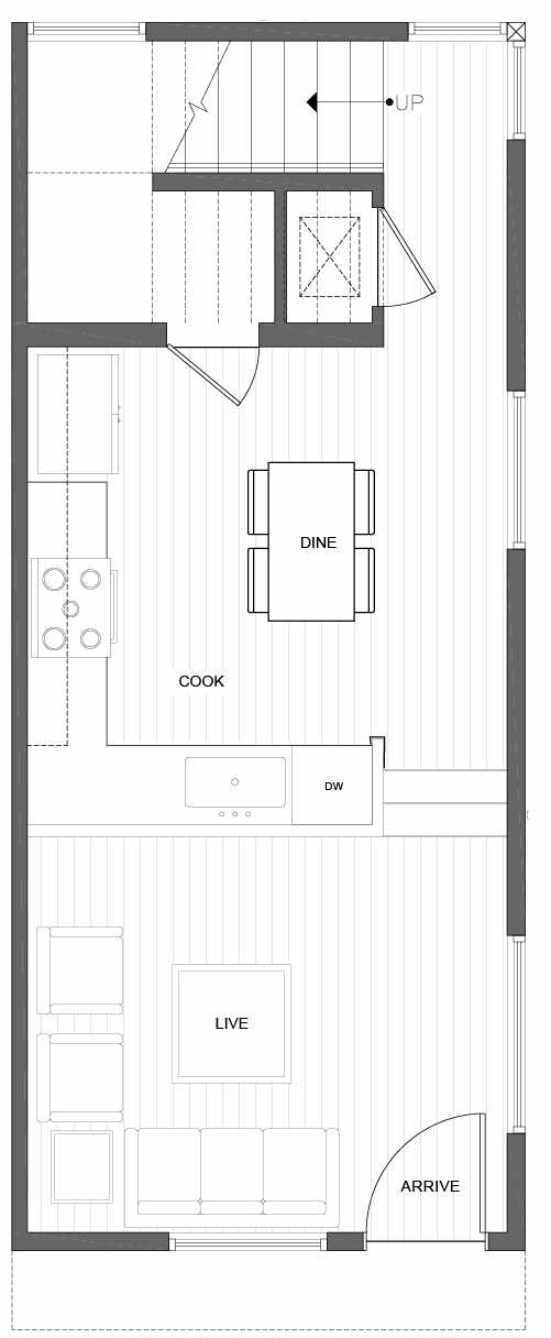 First Floor Plan of 1806 E Spruce St, in the Opal Rowhomes of the Cabochon Collection