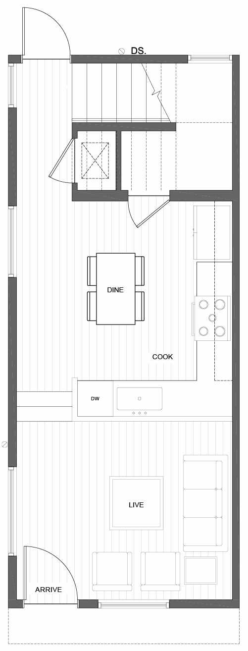 First Floor Plan of 1808 E Spruce St, in the Opal Rowhomes of the Cabochon Collection