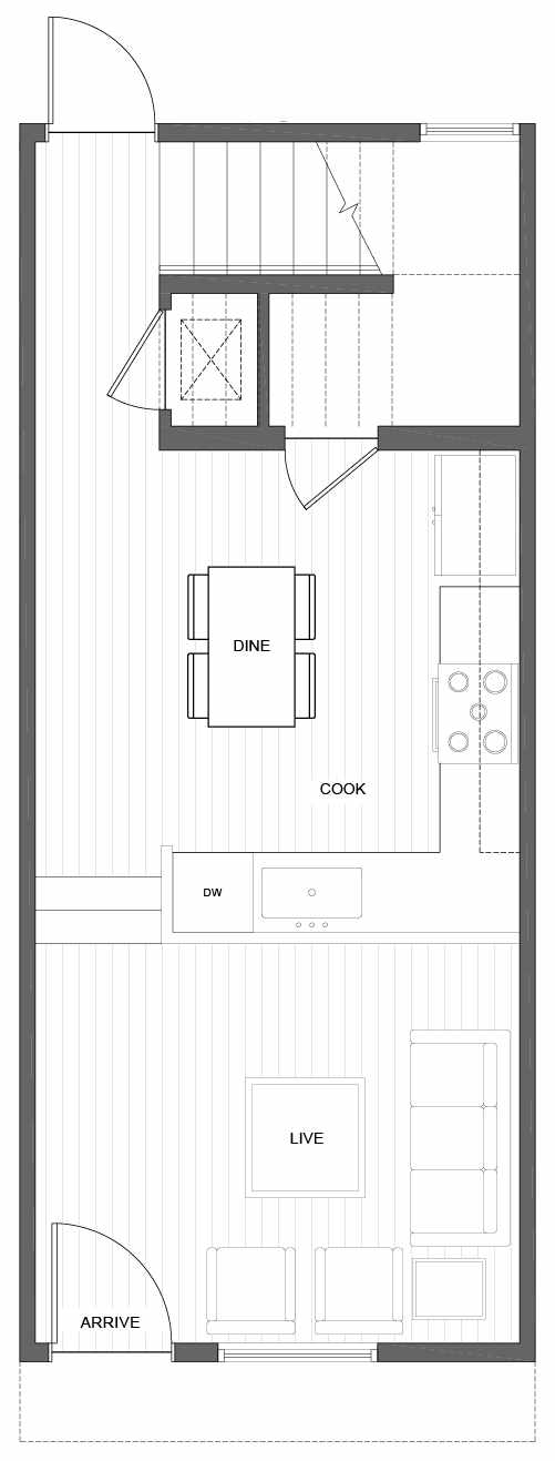 First Floor Plan of 1810 E Spruce St, in the Opal Rowhomes of the Cabochon Collection