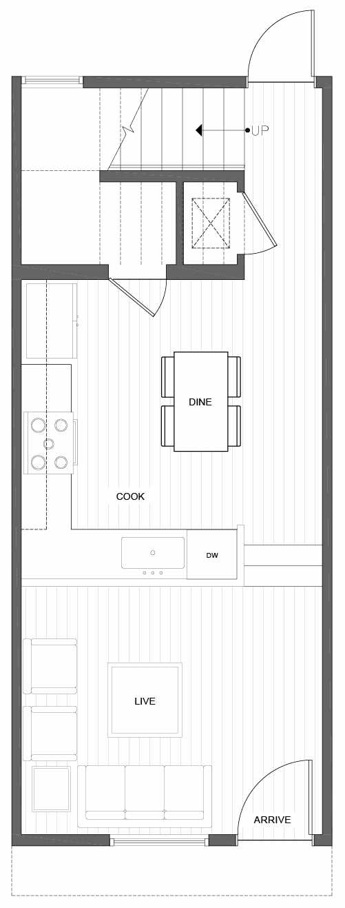 First Floor Plan of 1812 E Spruce St, in the Opal Rowhomes of the Cabochon Collection