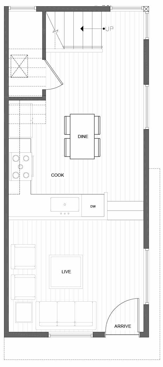 First Floor Plan of 1816 E Spruce St, in the Opal Rowhomes of the Cabochon Collection