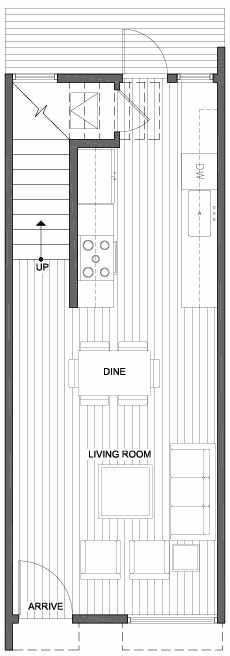 First Floor Plan of 2304 W Emerson St, of the Walden Townhomes, by Isola Homes