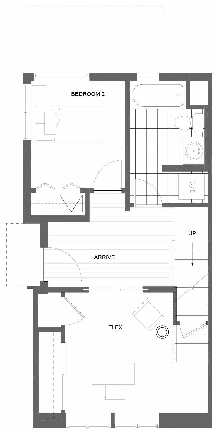 First Floor Plan of 3011A 30th Ave W, One of the Lochlan Townhomes by Isola Homes in Magnolia