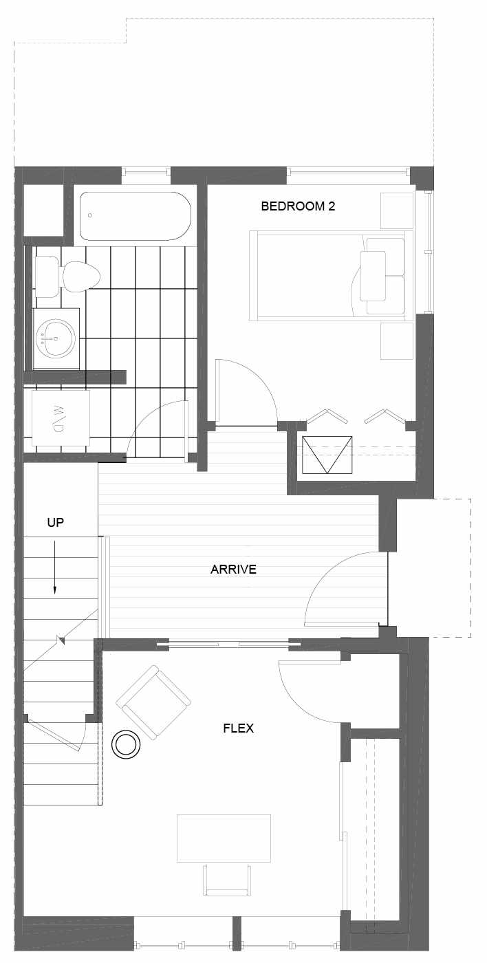 First Floor Plan of 3011B 30th Ave W, One of the Lochlan Townhomes by Isola Homes in Magnolia