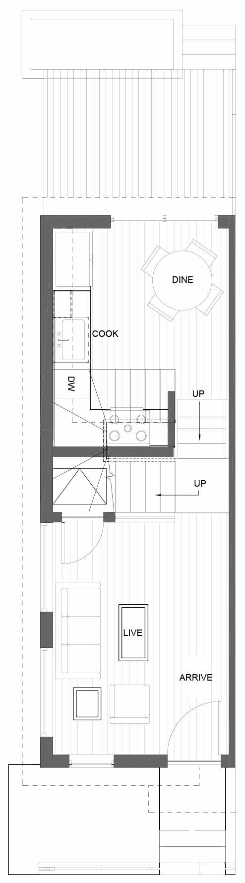 First Floor Plan of 3015A 30th Ave W, One of the Lochlan Townhomes by Isola Homes in Magnolia