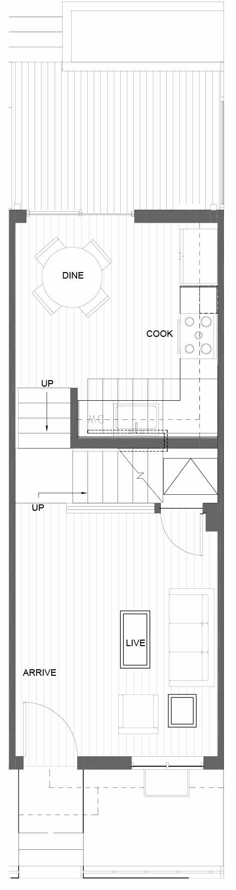 First Floor Plan of 3015B 30th Ave W, One of the Lochlan Townhomes by Isola Homes in Magnolia