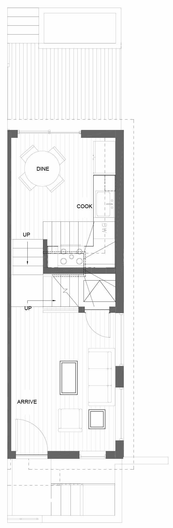 First Floor Plan of 3015D 30th Ave W, One of the Lochlan Townhomes by Isola Homes in Magnolia