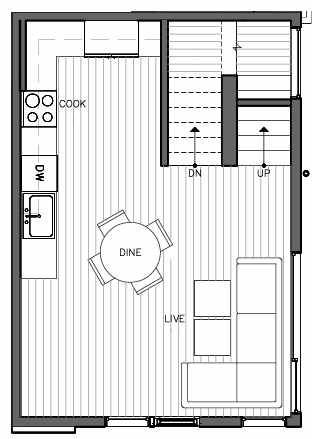 Second Floor Plan of 323 Malden Ave E, One of the Mika Townhomes in Capitol Hill by Isola Homes