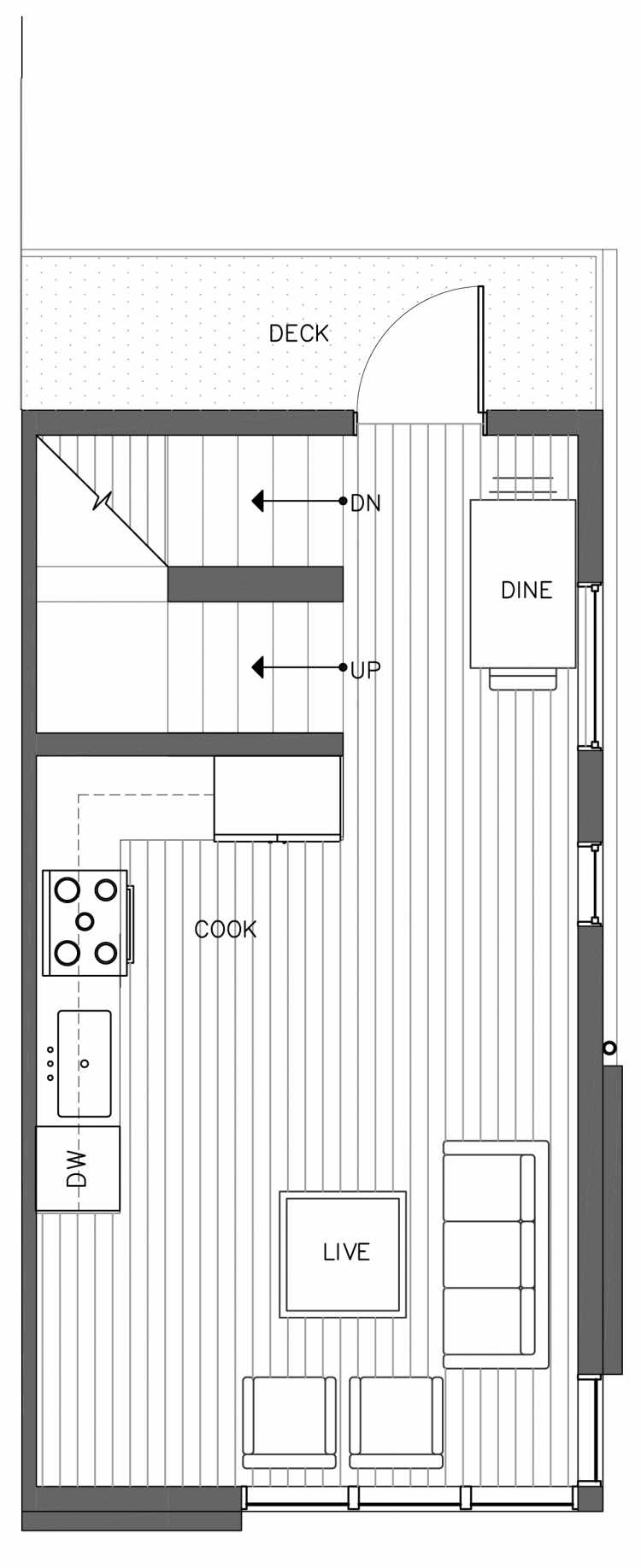 Second Floor Plan of 3236A 14th Ave W, One of the Harloe Townhomes in North Queen Anne by Isola Homes