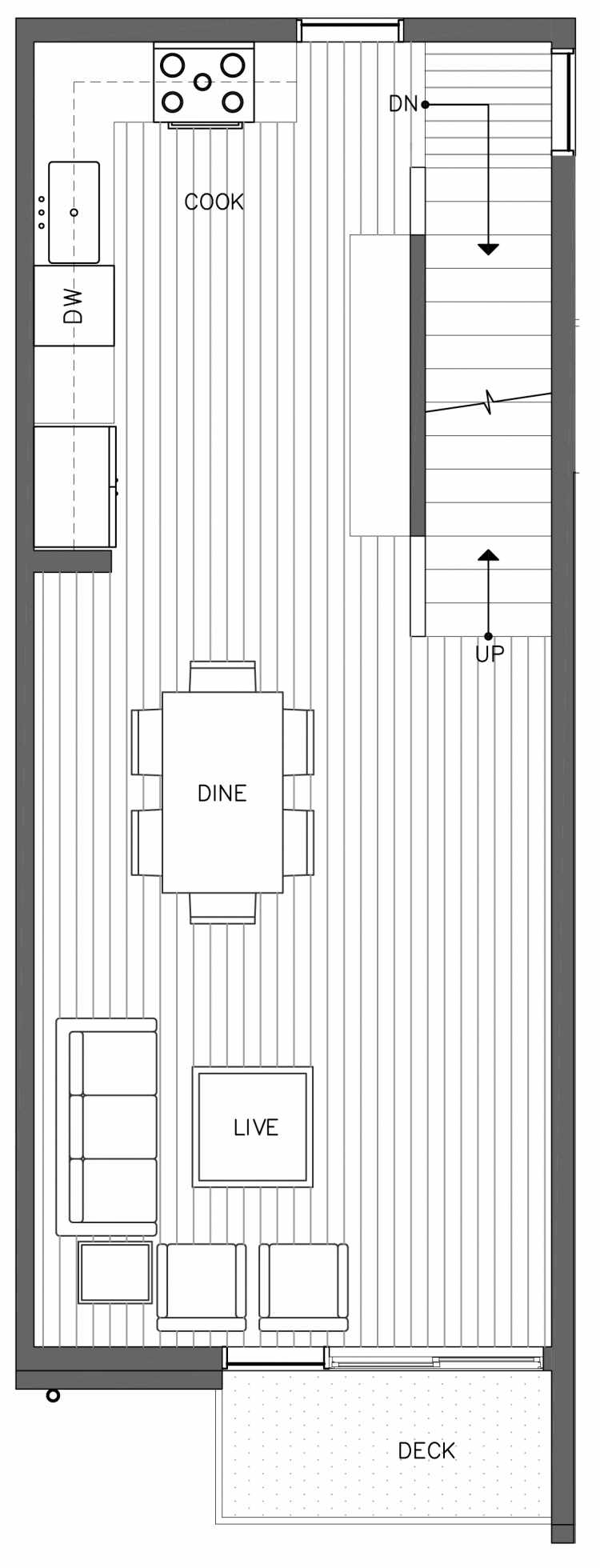 Second Floor Plan of 3236B 14th Ave W, One of the Harloe Townhomes in North Queen Anne by Isola Homes