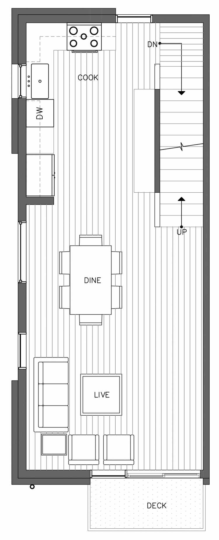 Second Floor Plan of 3236C 14th Ave W, One of the Harloe Townhomes in North Queen Anne by Isola Homes