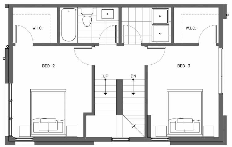 Second Floor Plan of 3238A 14th Ave W, One of the Harloe Townhomes in North Queen Anne by Isola Homes