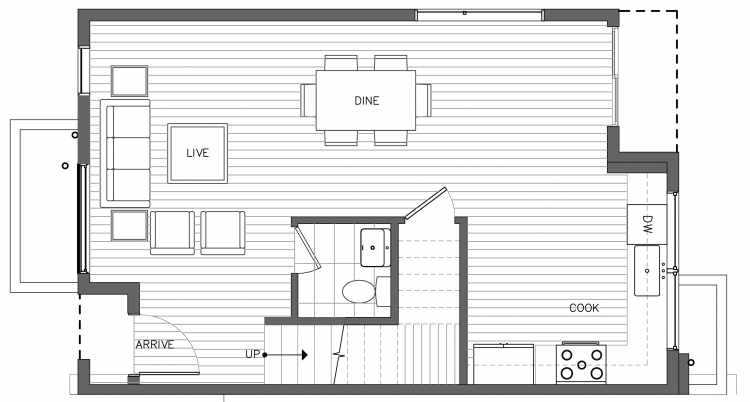 First Floor Plan of 3238B 14th Ave W, One of the Harloe Townhomes in North Queen Anne by Isola Homes