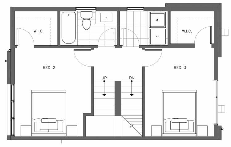 Second Floor Plan of 3238B 14th Ave W, One of the Harloe Townhomes in North Queen Anne by Isola Homes