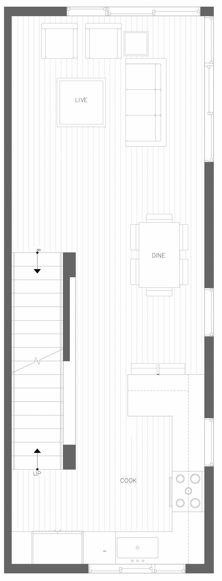 Second Floor Plan of 3406D 15th Ave W, One of the Arlo Townhomes in North Queen Anne
