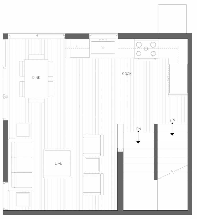 Second Floor Plan of 3412B 15th Ave W, One of the Arlo Townhomes in North Queen Anne