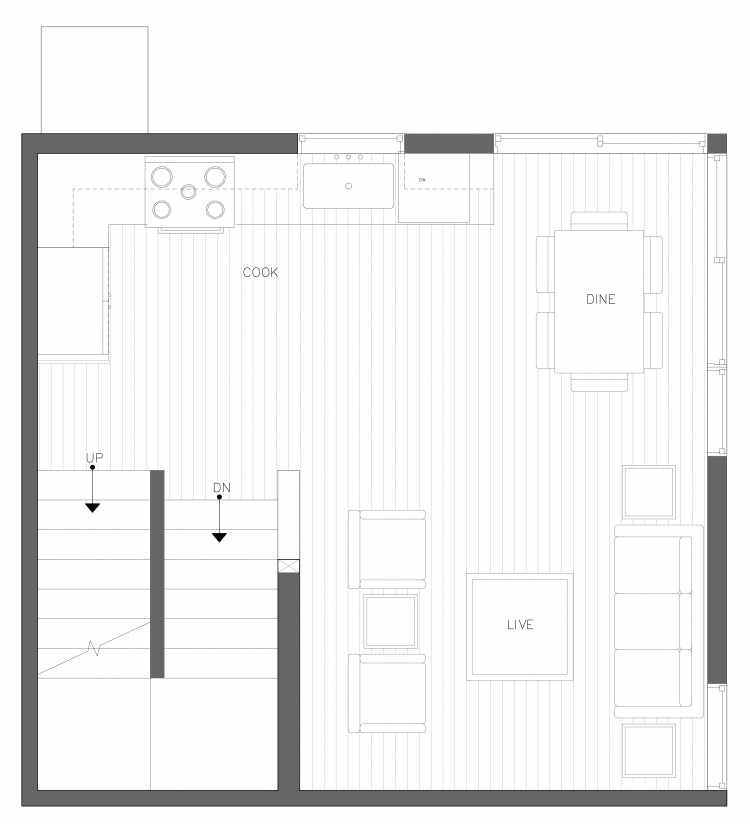 Second Floor Plan of 3408D 15th Ave W, One of the Arlo Townhomes in North Queen Anne