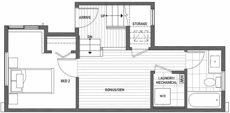 First Floor Plan of 437B NE 73rd Street in Verde Towns 1 by Isola Homes