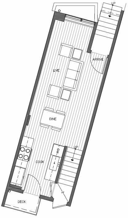 First Floor Plan of 447 NE 73rd St of Verde Towns by Isola Homes