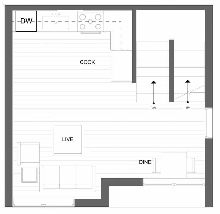 Second Floor Plan of 4719A 32nd Ave S, One of the Lana Townhomes in Columbia City