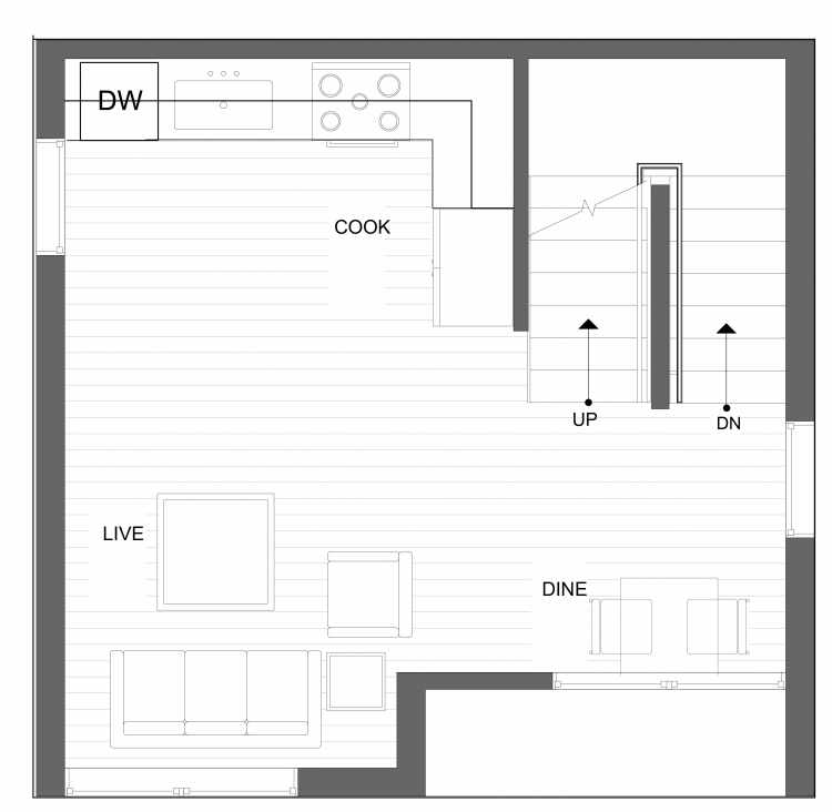 Second Floor Plan of 4723A 32nd Ave S, One of the Lana Townhomes in Columbia City