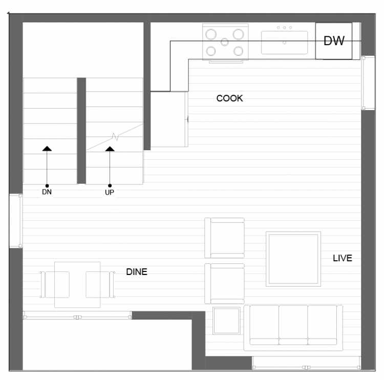 Second Floor Plan of 4725B 32nd Ave S, One of the Lana Townhomes in Columbia City