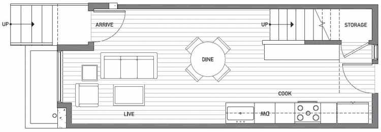 First Floor Plan of 503B NE 72nd St in Emory Townhomes, Located in Green Lake