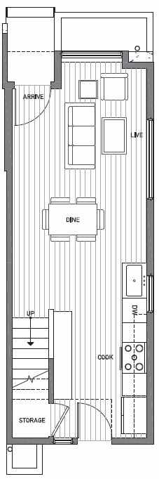 First Floor Plan of 503H NE 72nd St in Emory Townhomes, Located in Green Lake