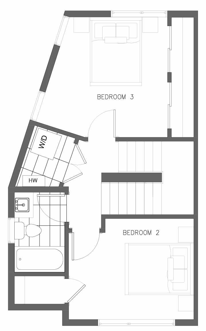 Second Floor Plan of 5608 NE 60th St., One of the Kendal Townhomes in Windermere by Isola Homes