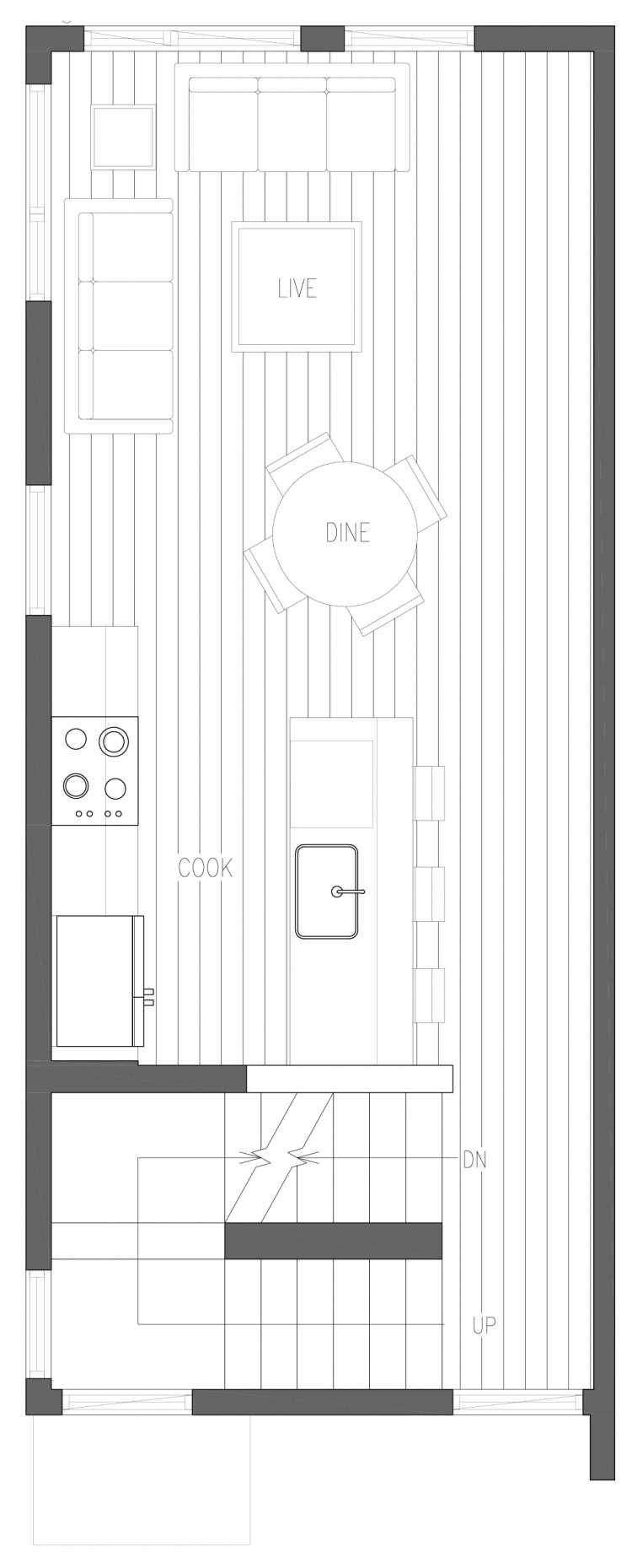 Second Floor Plan of 6411 14th Ave NW, One of the Oleana Townhomes in Ballard by Isola Homes