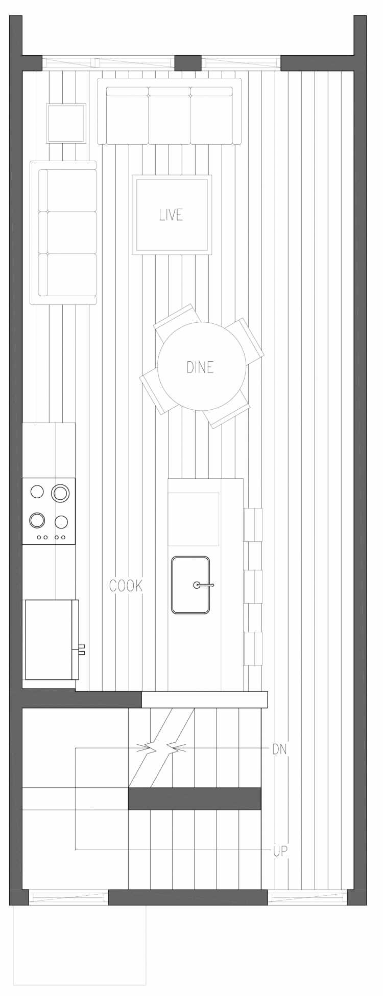 Second Floor Plan of 6413 14th Ave NW, One of the Oleana Townhomes in Ballard by Isola Homes