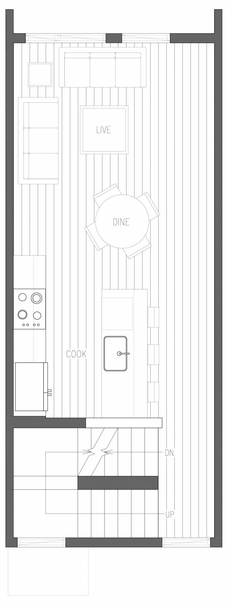 Second Floor Plan of 6415 14th Ave NW, One of the Oleana Townhomes in Ballard by Isola Homes