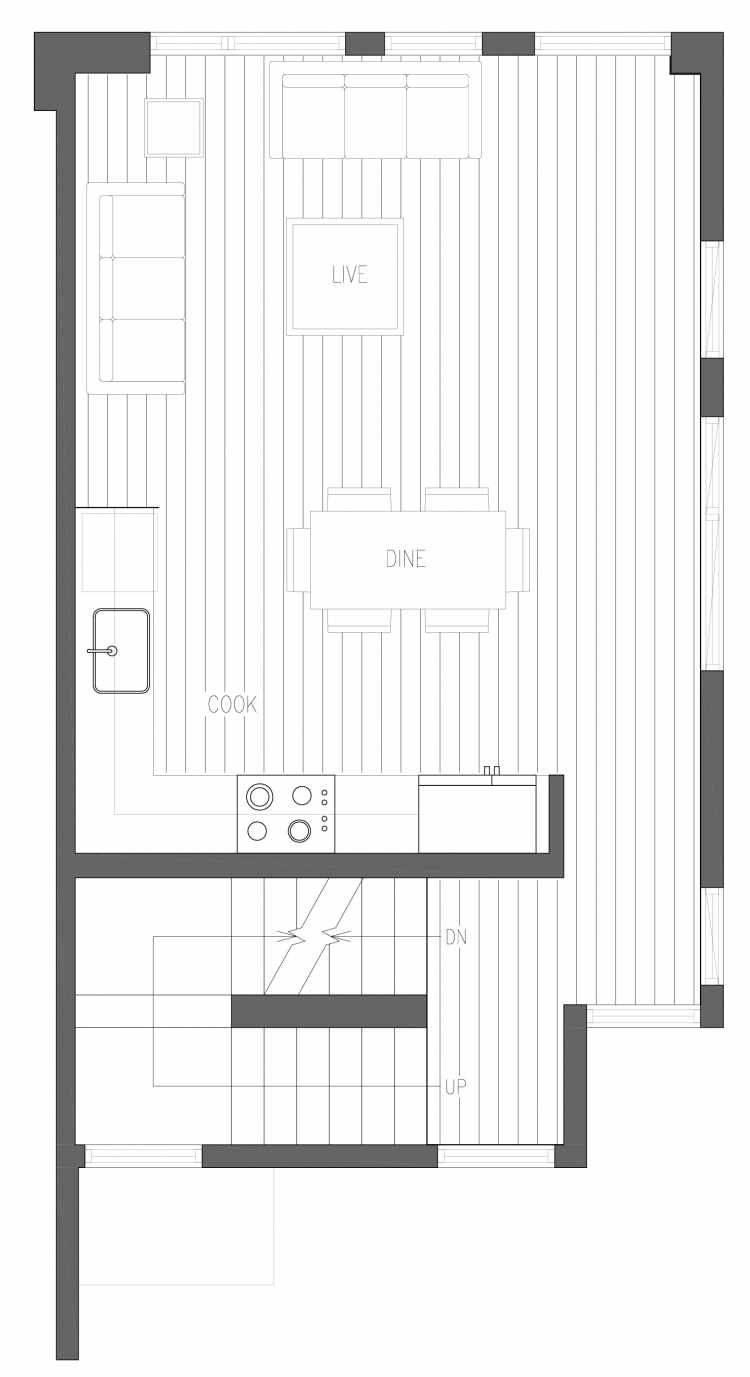 Second Floor Plan of 6421 14th Ave NW, One of the Oleana Townhomes in Ballard by Isola Homes