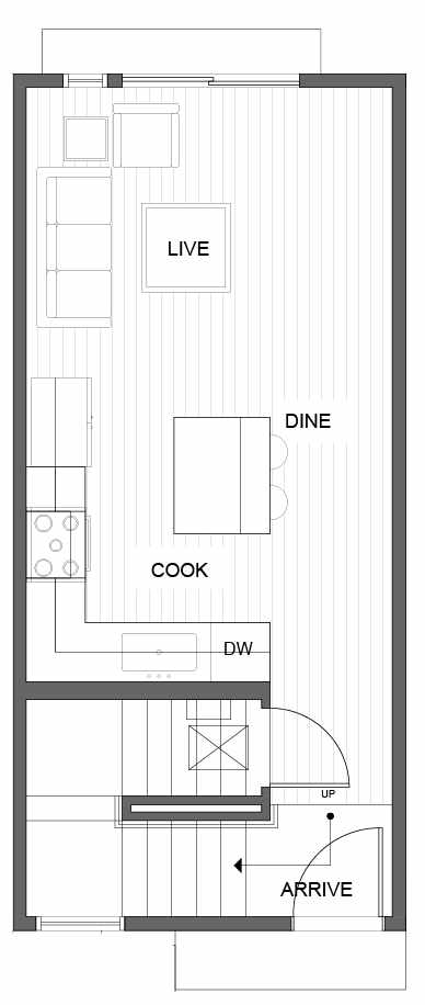 First Floor Plan of 7053 9th Ave NE, One of the Clio Townhomes in Roosevelt
