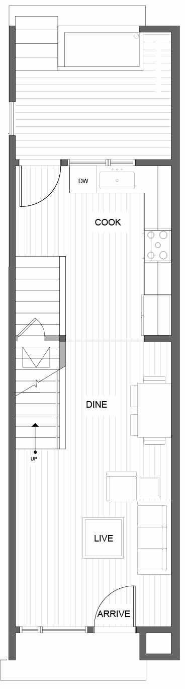 First Floor Plan of 7055 9th Ave NE, One of the Clio Townhomes in Roosevelt
