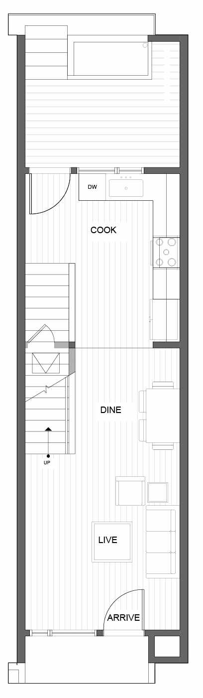 First Floor Plan of 7057 9th Ave NE, One of the Clio Townhomes in Roosevelt