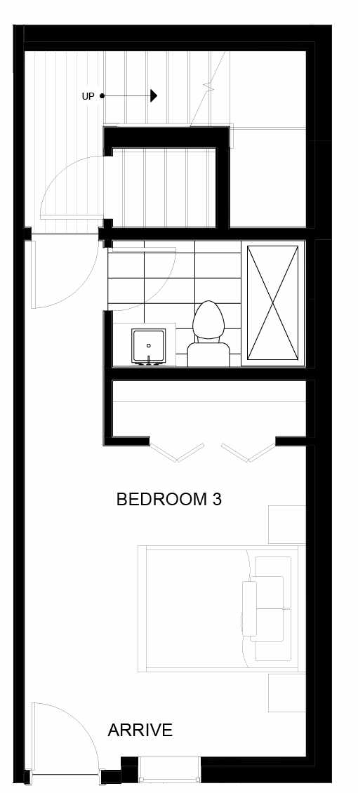 First Floor Plan of 8547D Midvale Ave N, One of the Fattorini Flats Townhomes in Licton Springs by Isola Homes