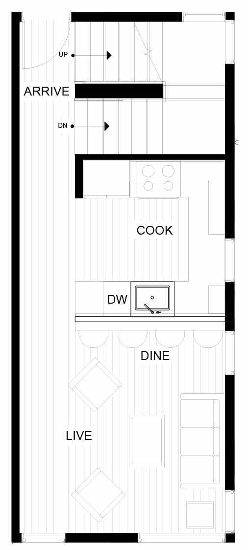 Second Floor Plan of 8551D Midvale Ave N, One of the Fattorini Flats North Homes, in Licton Springs by Isola Homes