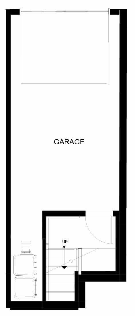 First Floor Plan of 8553D Midvale Ave N, One of the Fattorini Flats North Homes, in Licton Springs by Isola Homes