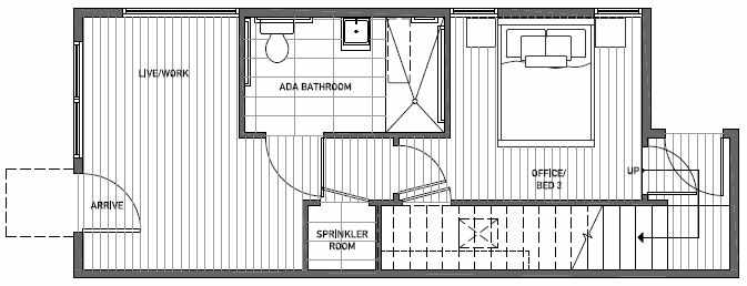 First Floor Plan of 1648 20th Avenue in Avani Townhomes Located in Central District Seattle