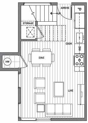 First Floor Plan of Centro Townhomes Unit 363C in Seattle by Isola Homes