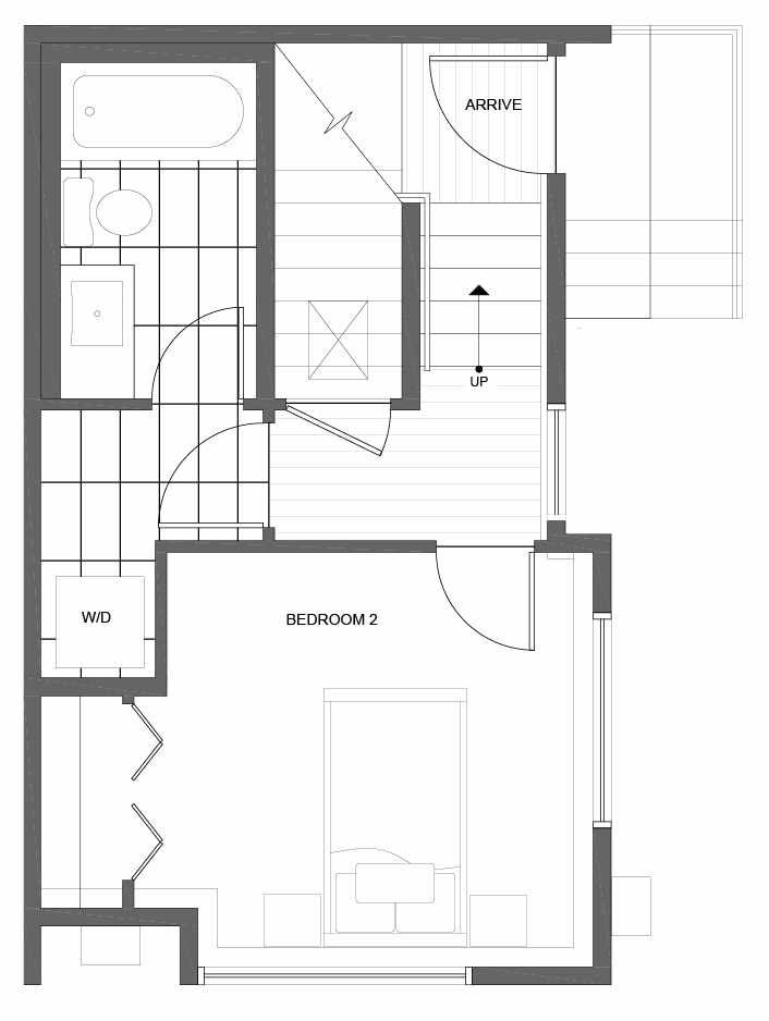 First Floor Plan of 1037 NE Northgate Way, One of the Lily Townhomes in Maple Leaf by Isola Homes
