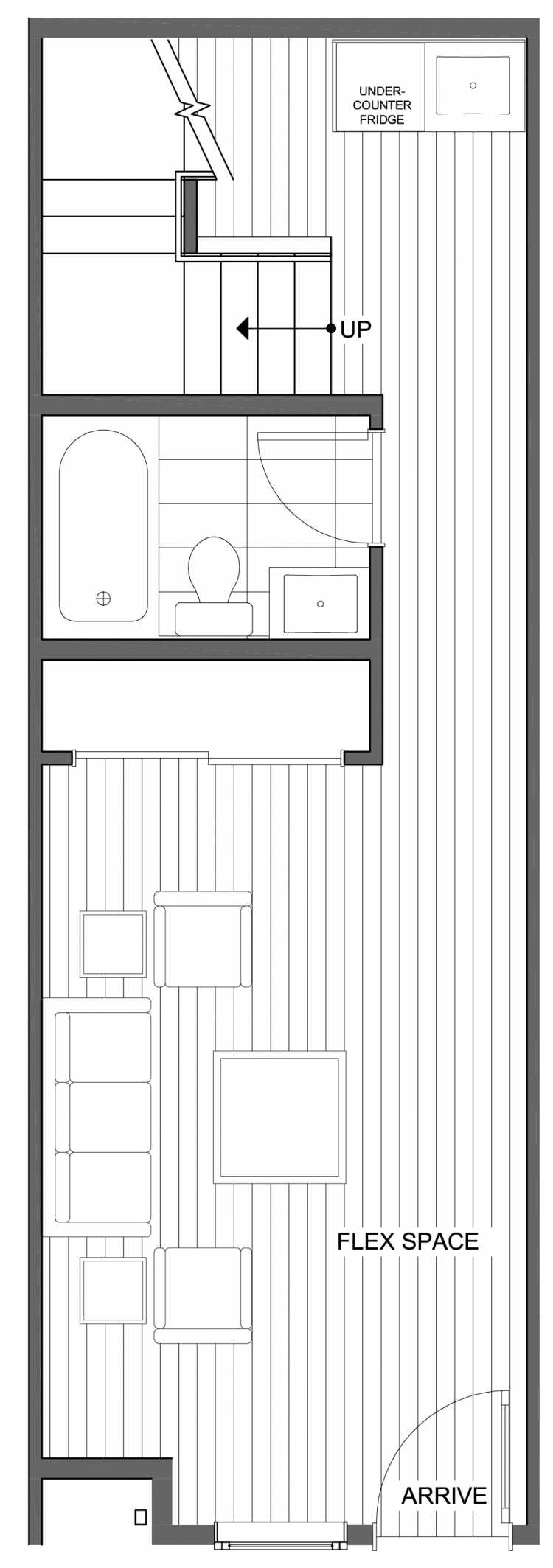 First Floor Plan of 806A N 46th St, One of the Nino 15 East Townhomes by Isola Homes