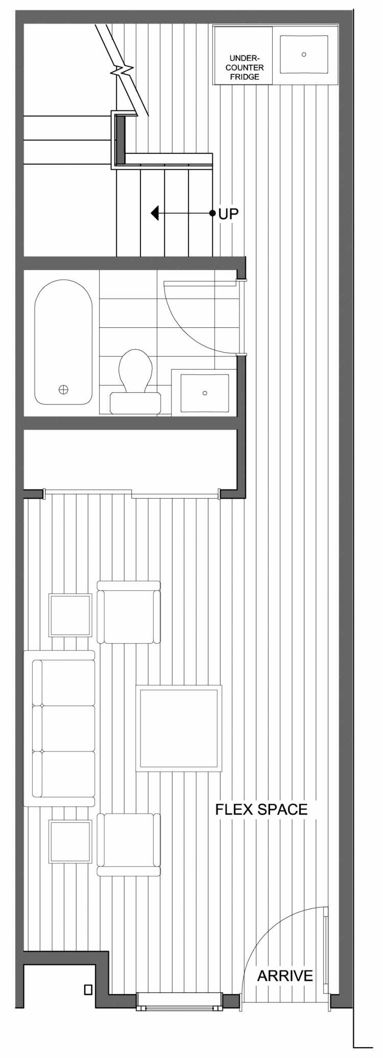 First Floor Plan of 806G N 46th St, One of the Nino 15 East Townhomes by Isola Homes