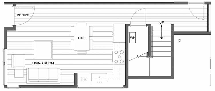 First Floor Plan of 4630 Linden Ave N, One of the Nino 15 West Townhomes in Fremont by Isola Homes