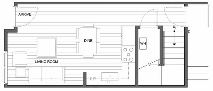 First Floor Plan of 4632 Linden Ave N, One of the Nino 15 West Townhomes in Fremont by Isola Homes