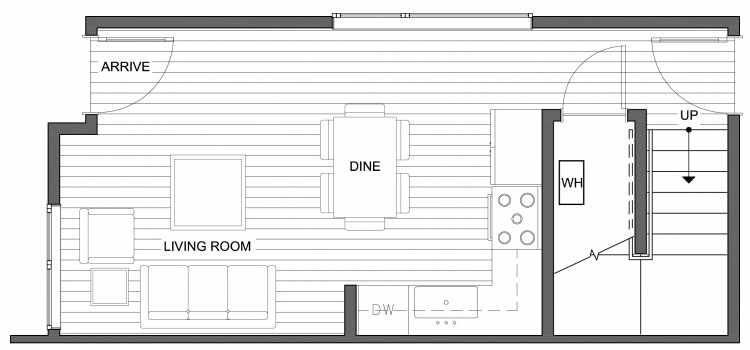 First Floor Plan of 4640 Linden Ave N, One of the Nino 15 West Townhomes in Fremont by Isola Homes