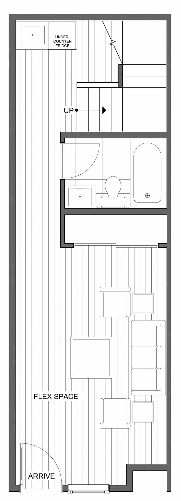 First Floor Plan of 802 N 46th St, One of the Nino 15 West Townhomes in Fremont by Isola Homes