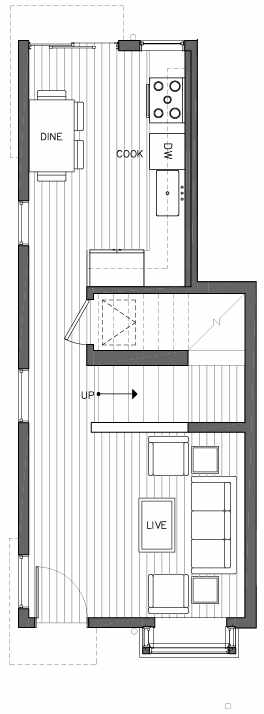 First Floor Plan of 6503A Phinney Ave N, One of the Baker Townhomes in The Peaks at Phinney Ridge by Isola Homes